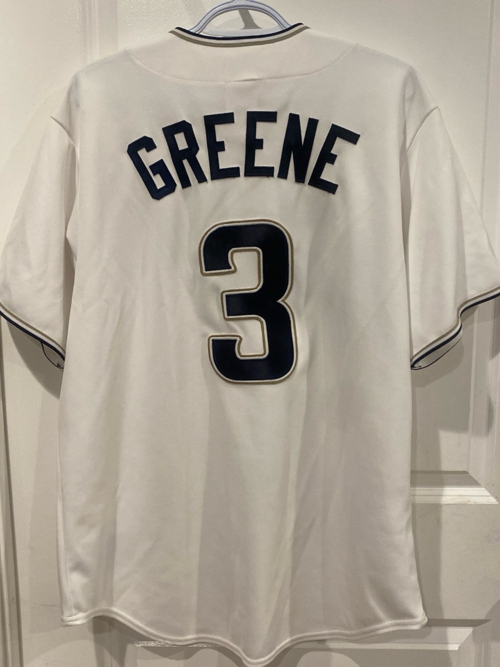 Majestic White Jersey Patch with Red and Navy Logo